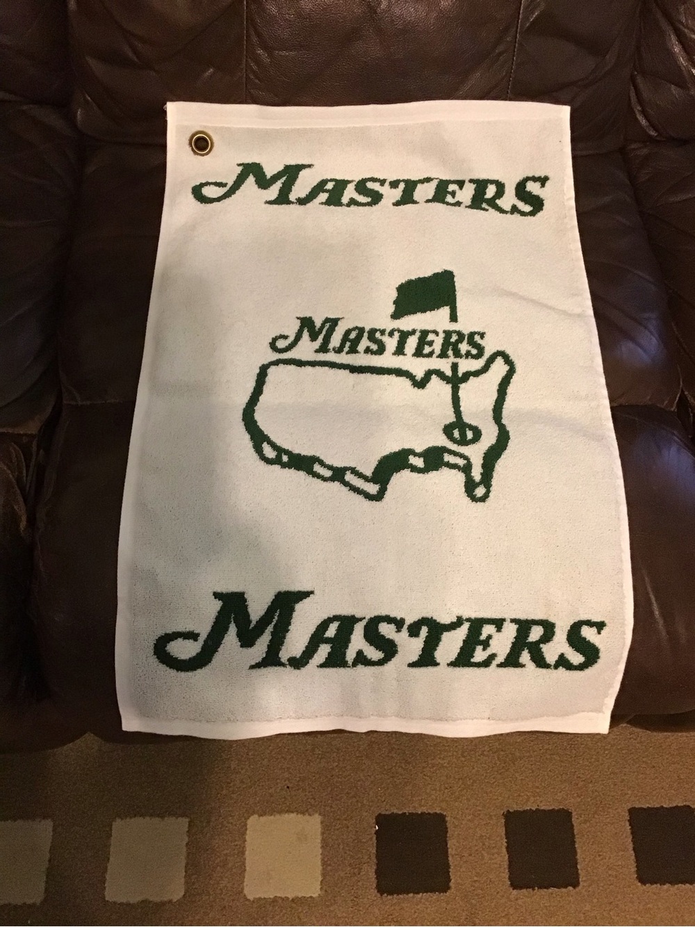 Masters White and Green Logo Golf Towel with Grommet